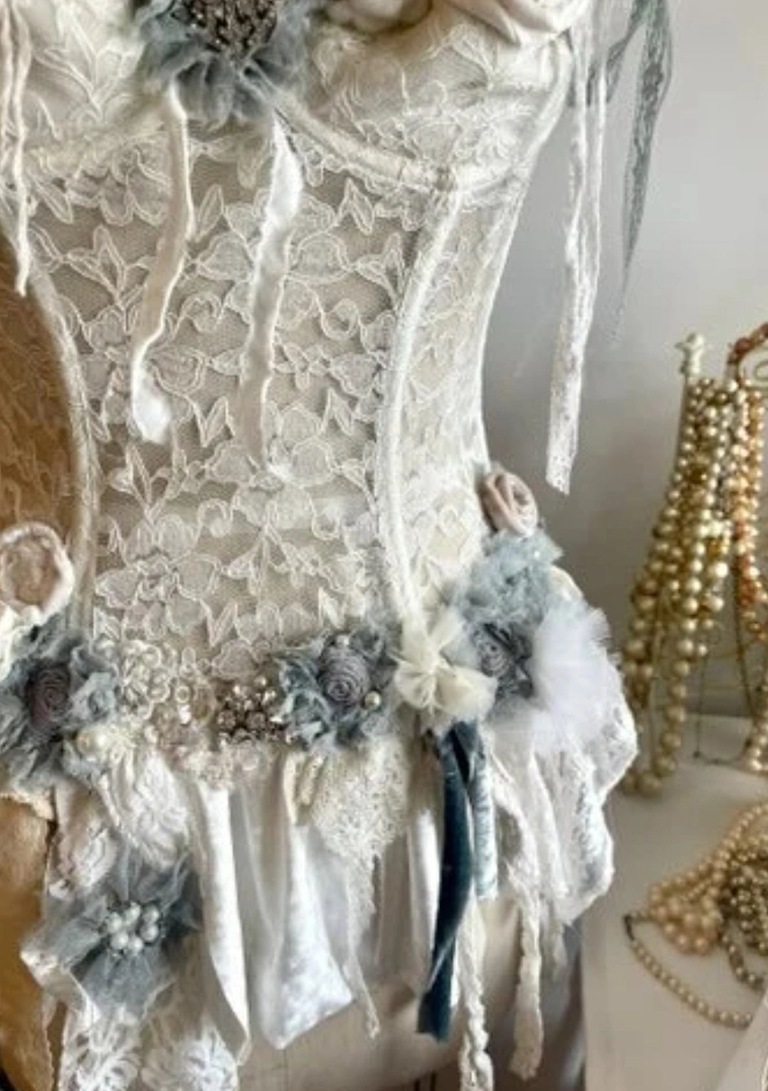 Altered Couture White & Blue Lace Bustier,