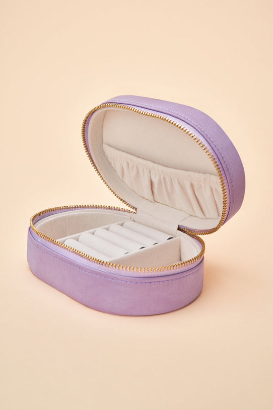 Oval Hummingbird Embroidered Jewelry Box, Lavender