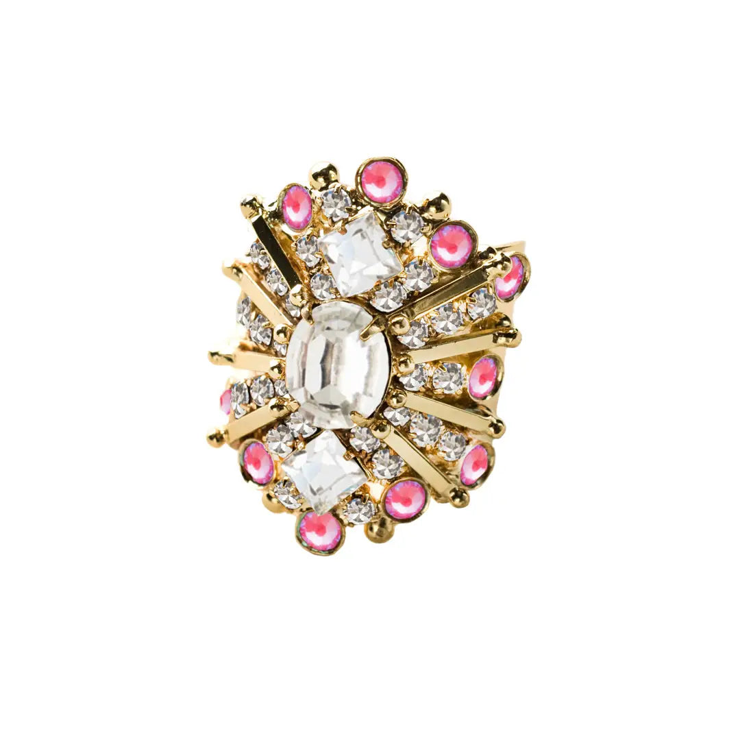 Hot Pink & Clear Crystal Statement Ring