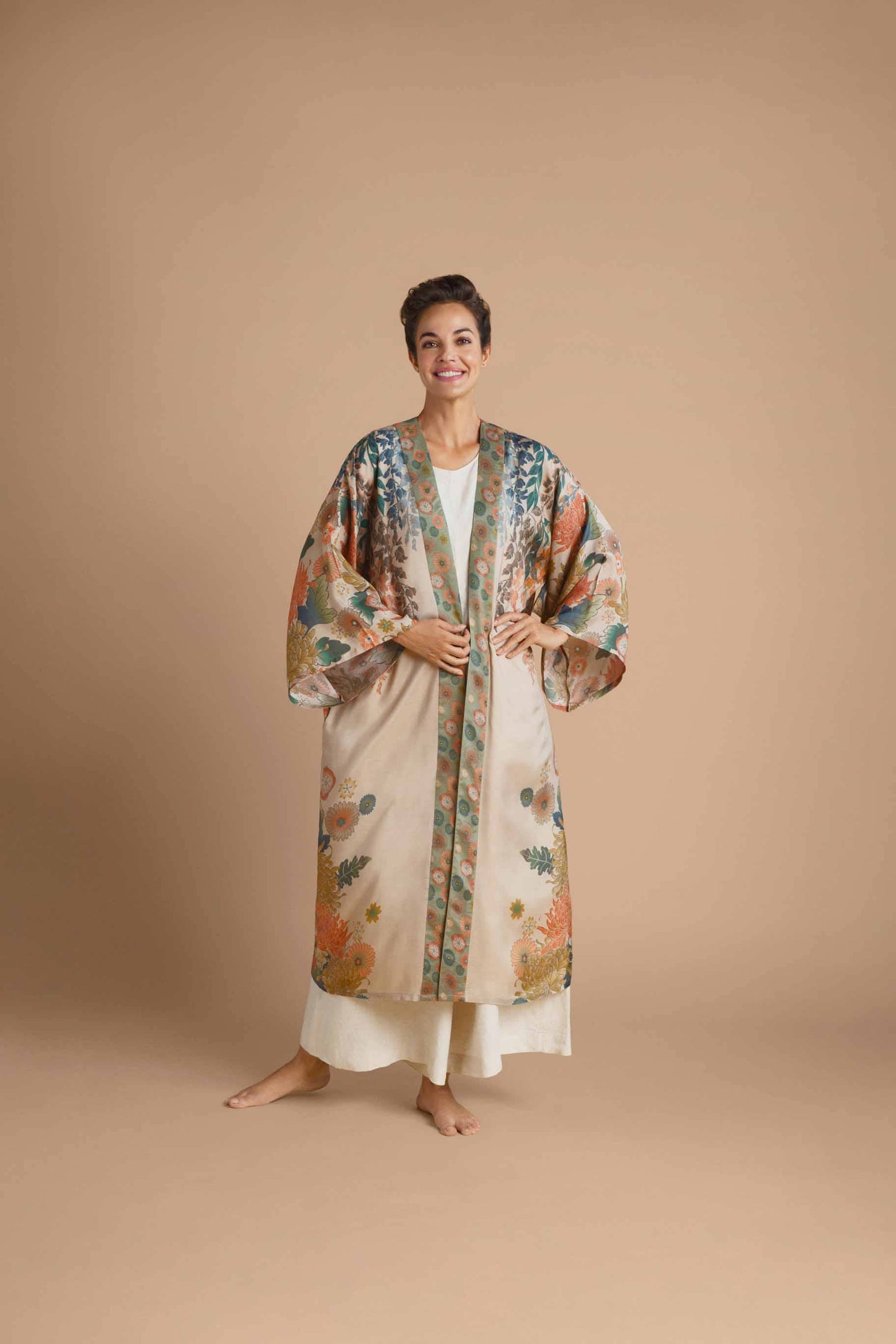 Kimono Gown- Trailing Wisteria Kimono Gown - Coconut