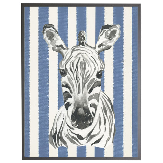 Watercolor Baby Zebra on Navy Stripes