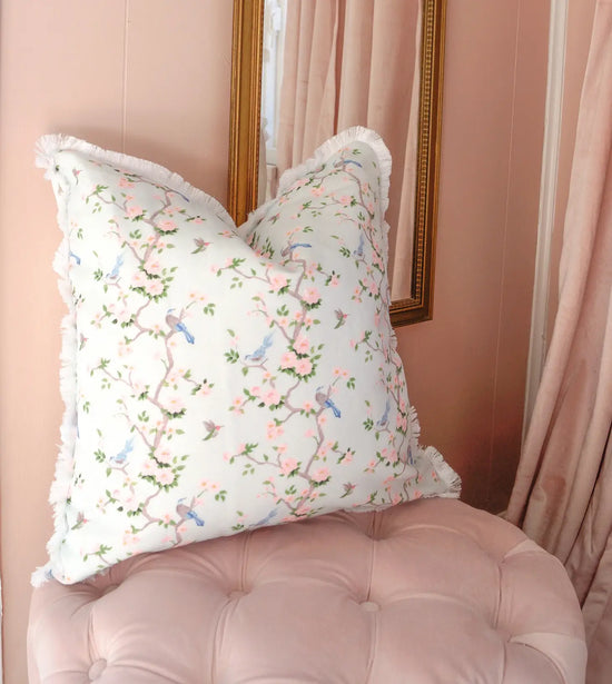 Chinoiserie White Fringe Designer Pillow Cover