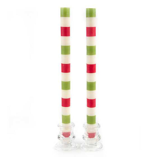 Multi Bands Dinner Candles- Red & Green- Set of 2