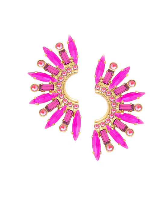 Hot Pink Crystal 10K Gold Flocked Statement Earrings