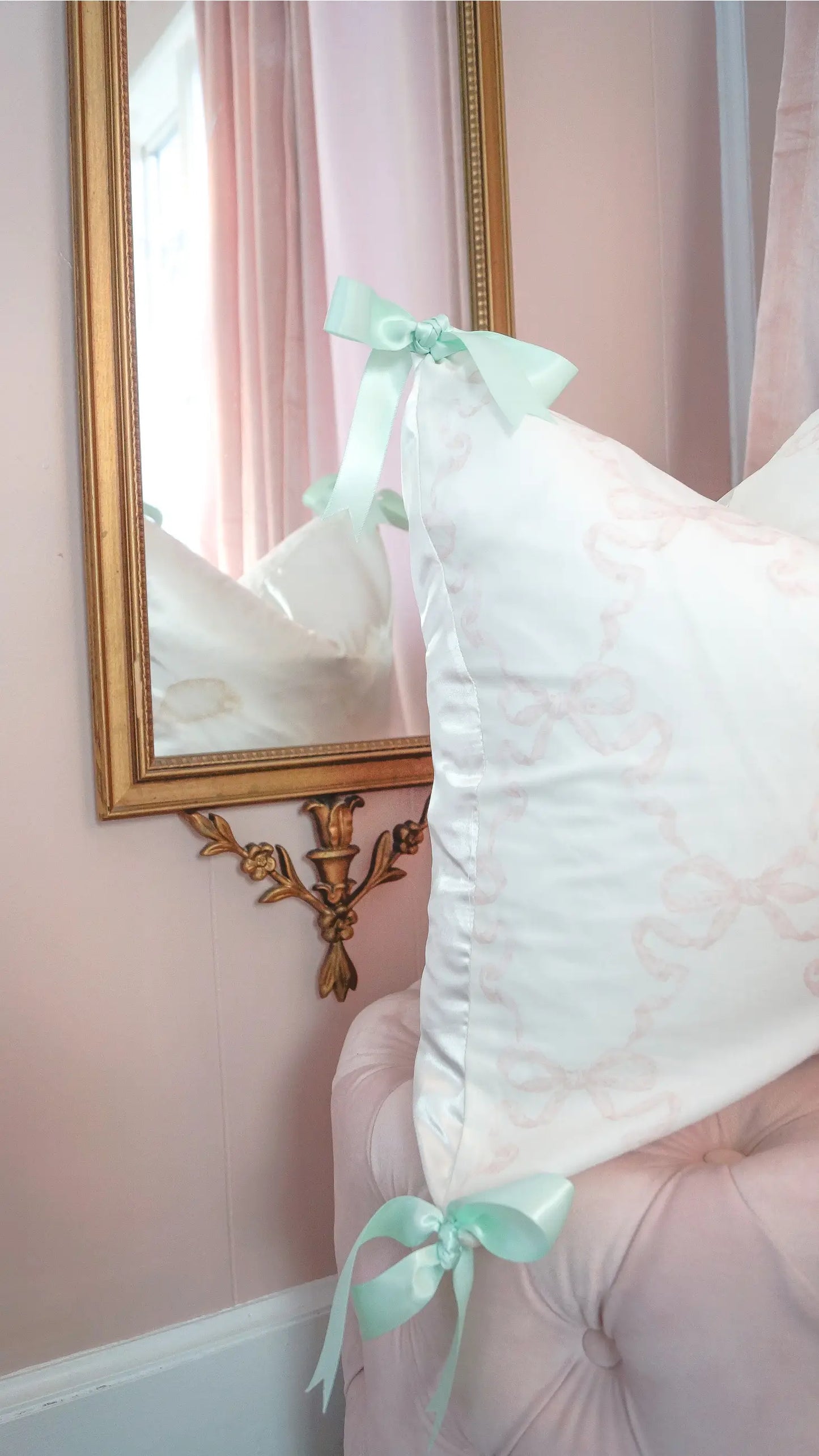 Ribbon Trellis Pink & White Designer Pillow Cover