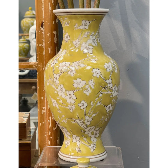 Tall Yellow & White Chinoiserie Jar