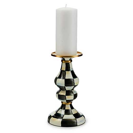 Courtly Check Enamel Pillar Candlestick- Medium