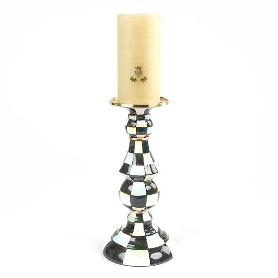 Courtly Check Enamel Pillar Candlestick- Large