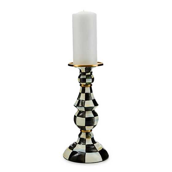 Courtly Check Enamel Pillar Candlestick- Large