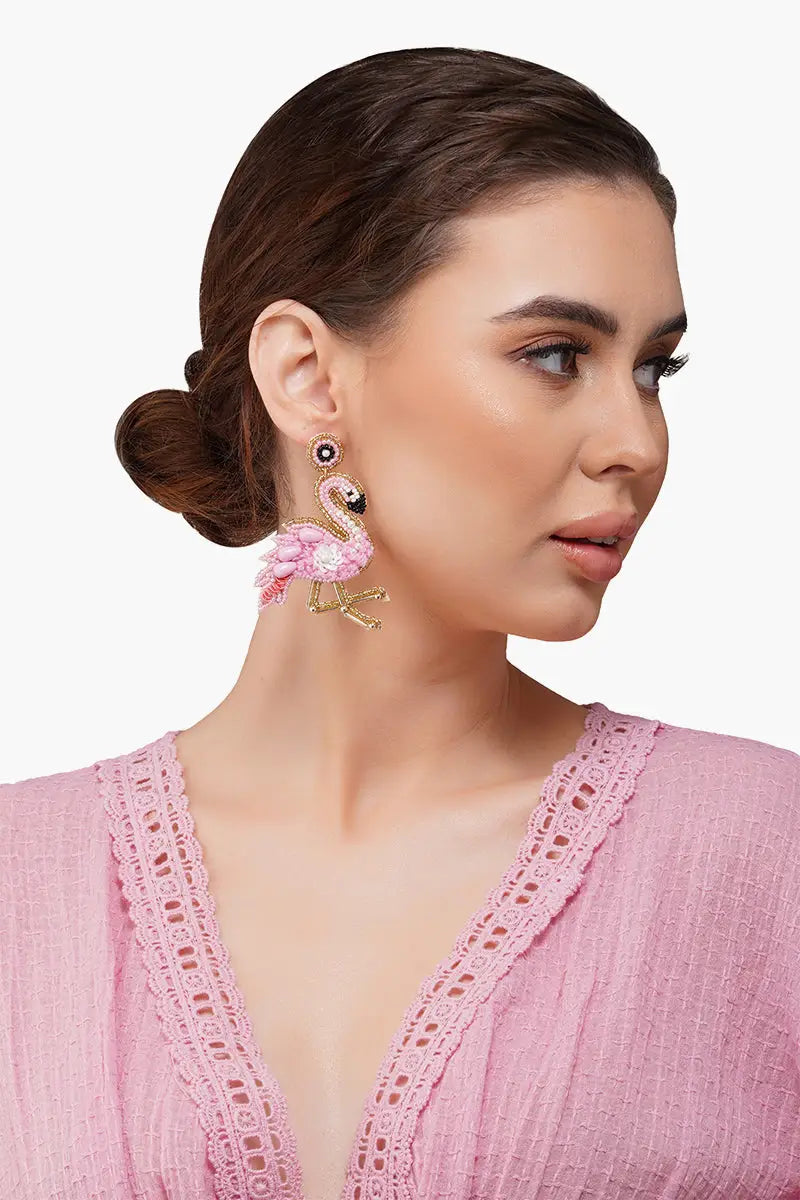 Load image into Gallery viewer, Flamingo Beaded Earrings
