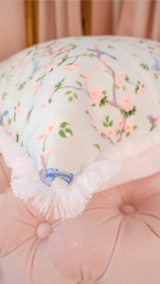 Chinoiserie White Fringe Designer Pillow Cover