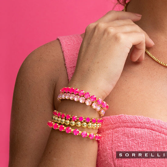 Hot Pink & Gold Crystal Stretch Bracelet