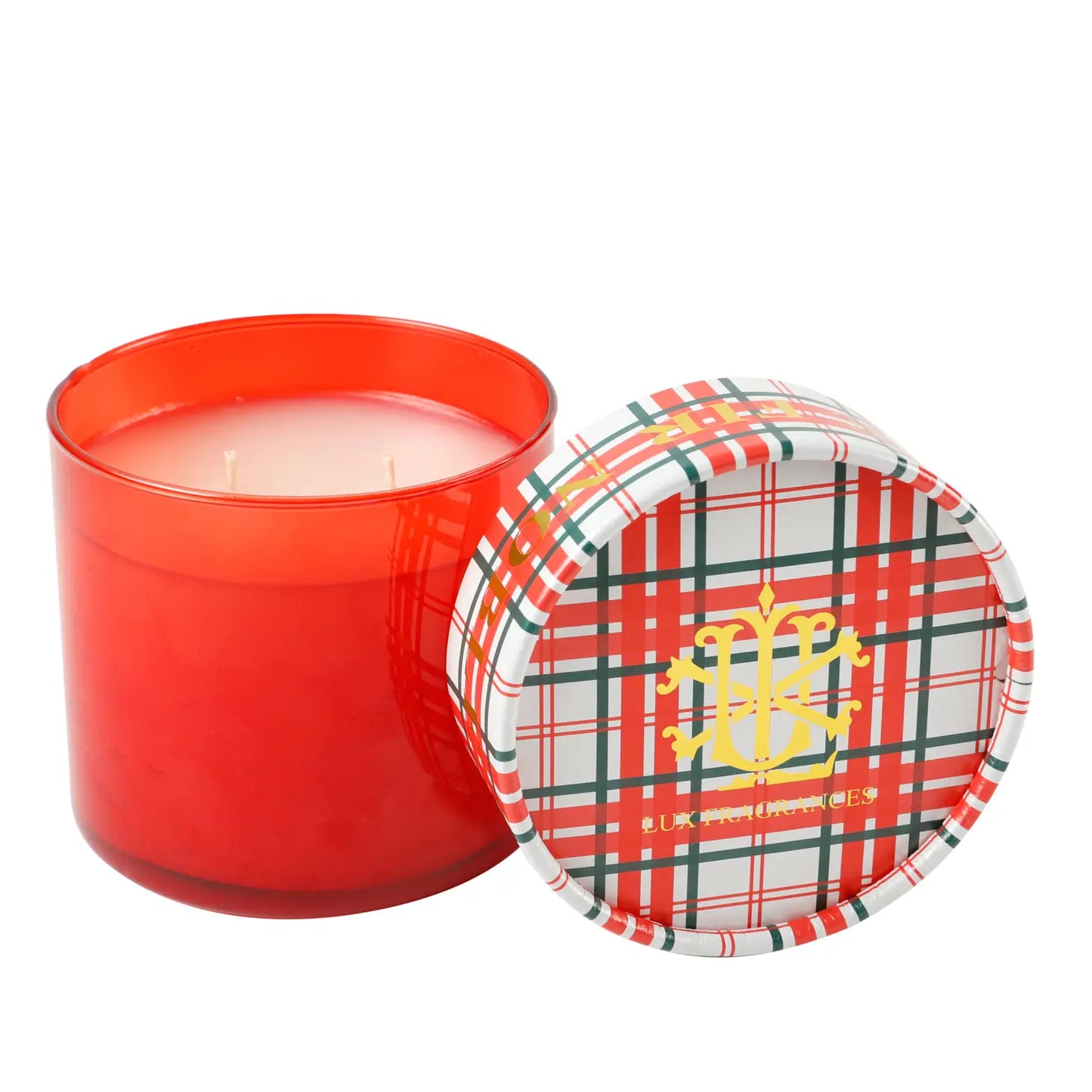 Noble Fir 2-Wick Candle with Decorative Lid, Red