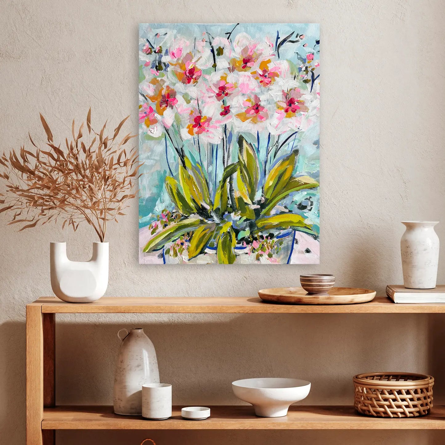 Pink Orchids on Stretched Canvas