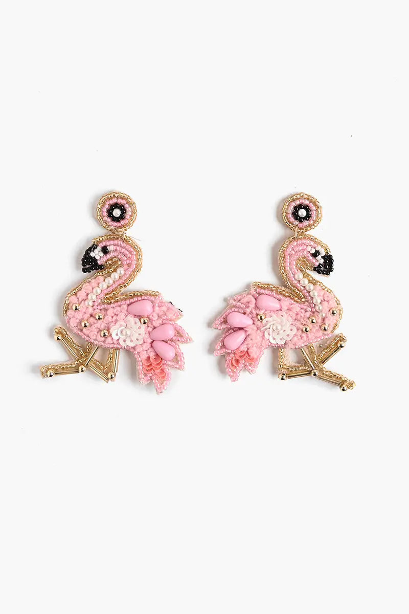 Load image into Gallery viewer, Flamingo Beaded Earrings
