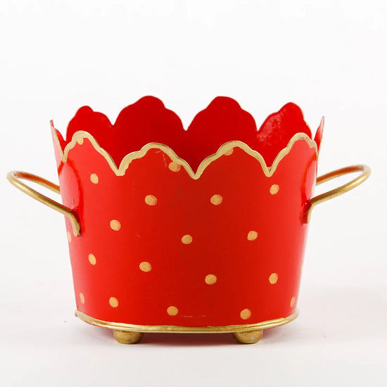 Red/ Gold Polkadots Cachepot