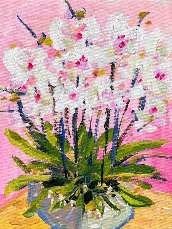 Orchids On Pink Stretched Canvas