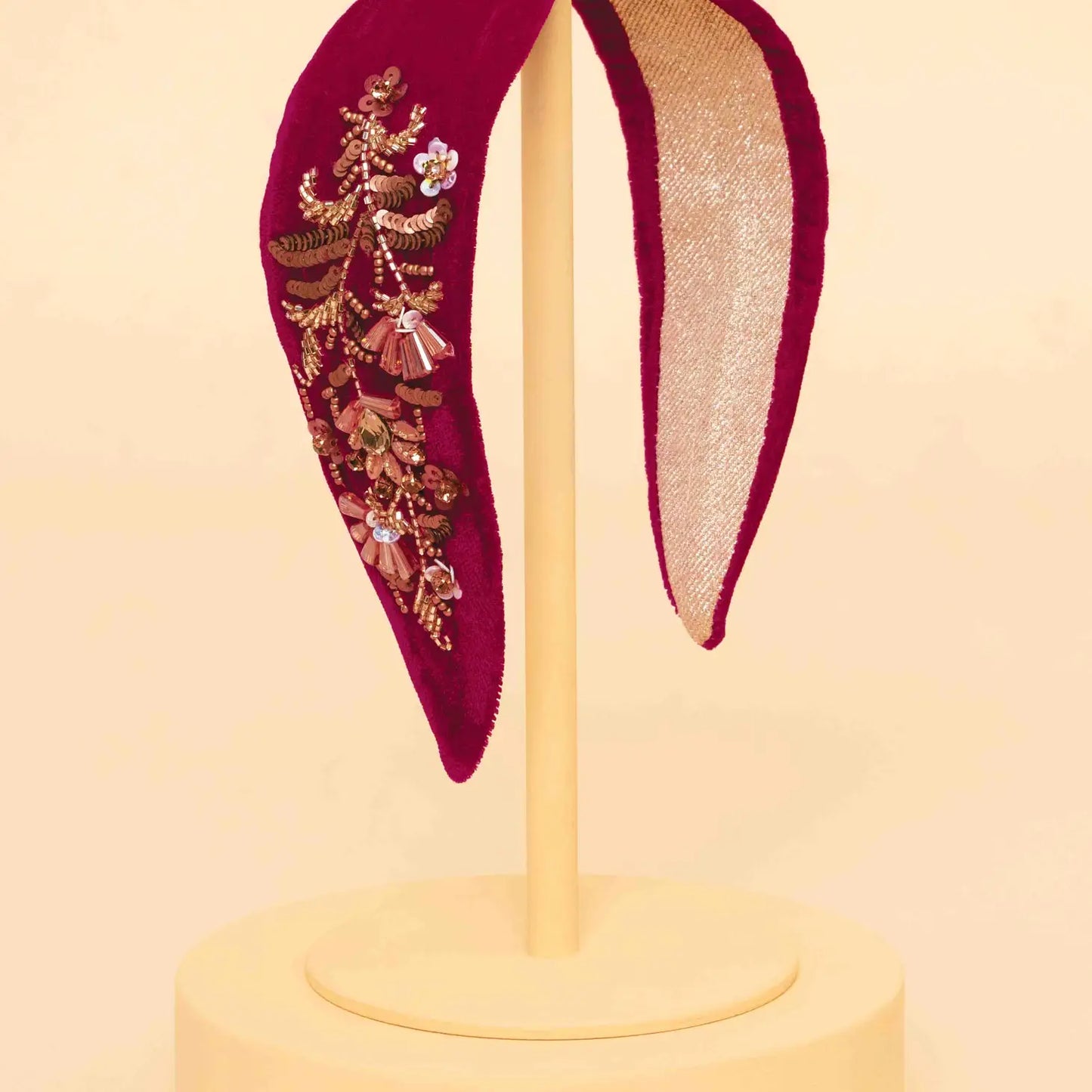 Velvet Embellished Headband- Golden Wildflowers, Fuchsia