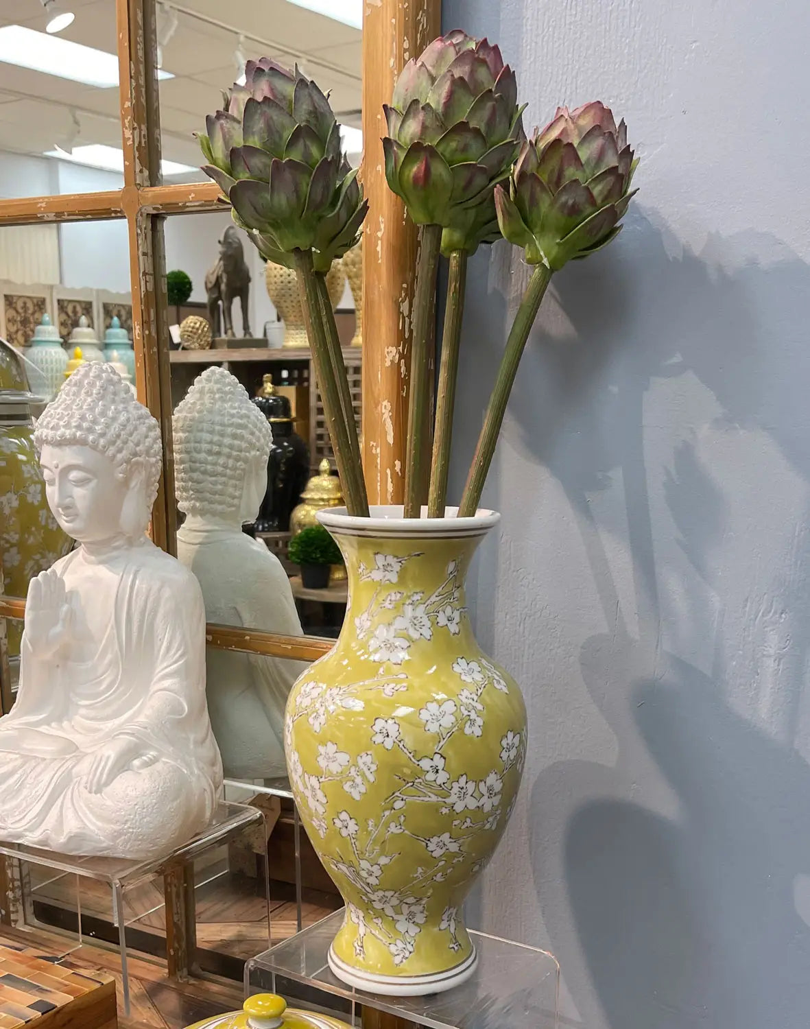 Load image into Gallery viewer, Tall Yellow &amp;amp; White Chinoiserie Jar
