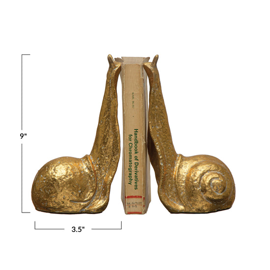 Cast Iron Snail Bookends, Distressed Gold Finish, Set of 2
