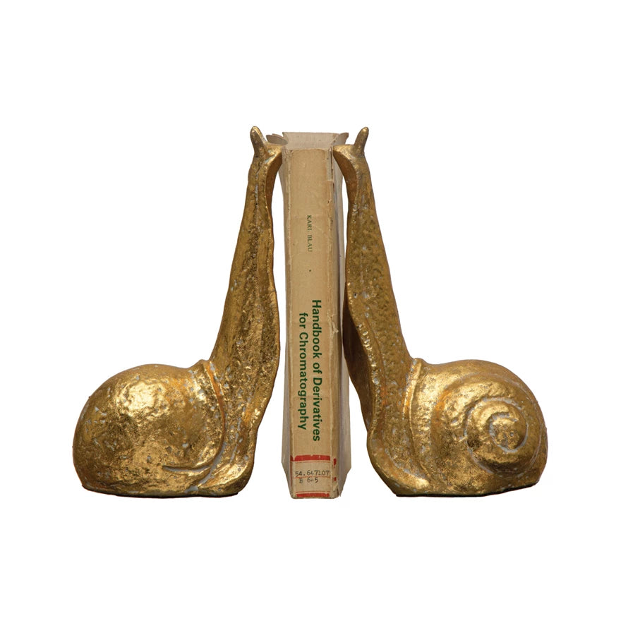 Cast Iron Snail Bookends, Distressed Gold Finish, Set of 2