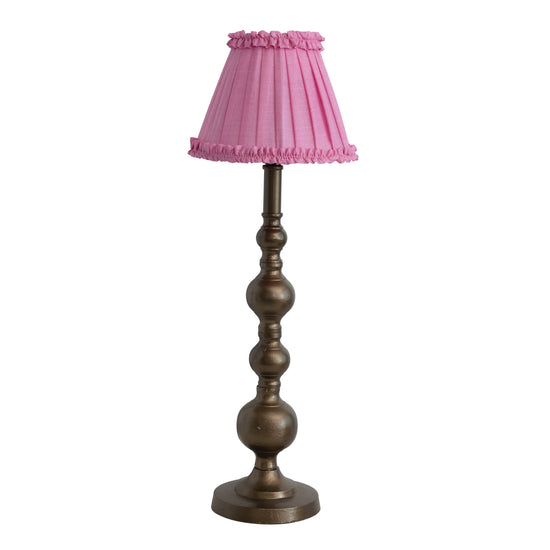 Metal Table Lamp w/ Pink Pleated Silk Shade w/ Ruffle