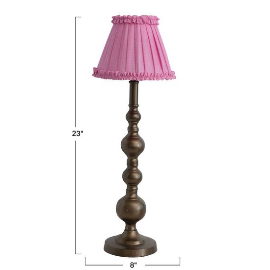 Metal Table Lamp w/ Pink Pleated Silk Shade w/ Ruffle