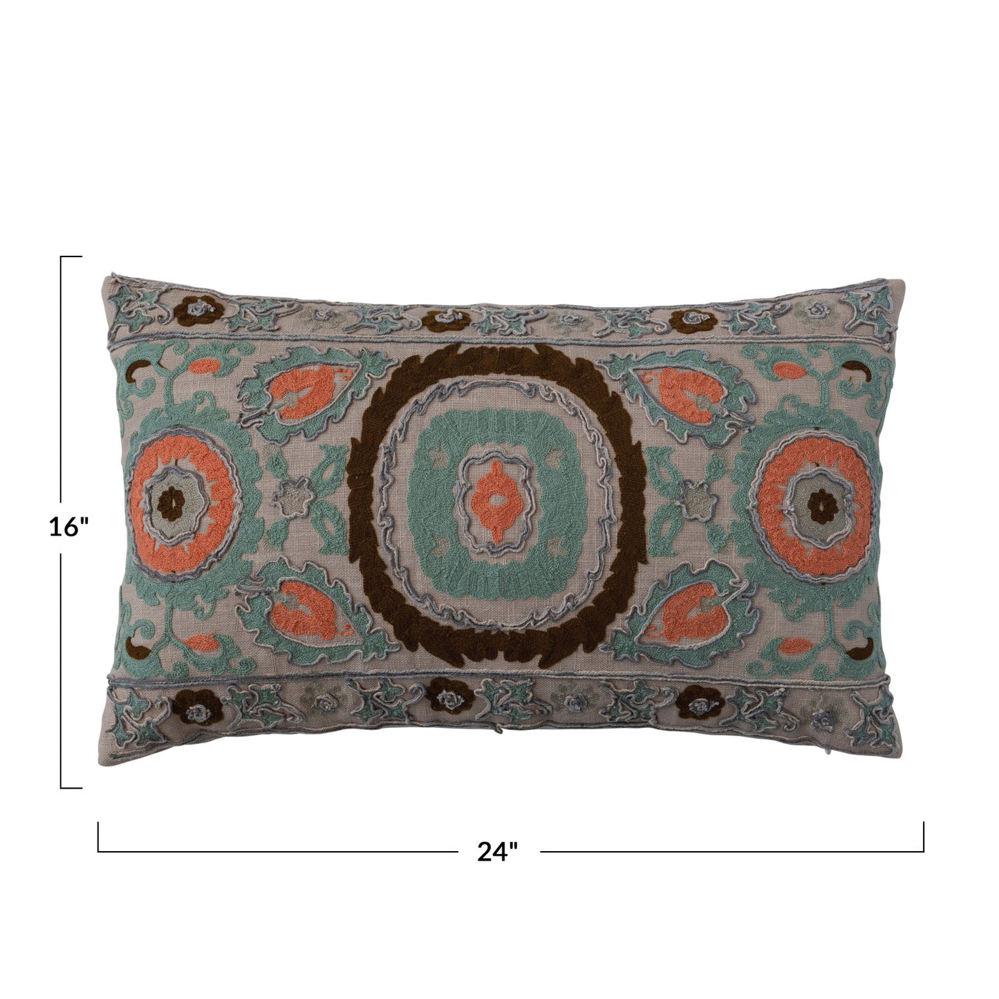 Multicolor Cotton Slub Embroidered Lumbar Pillow