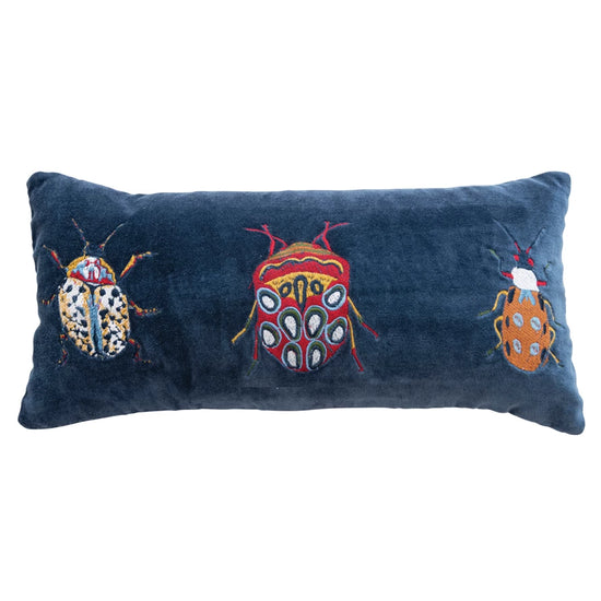 Beetles Velvet Embroidered Lumbar Pillow