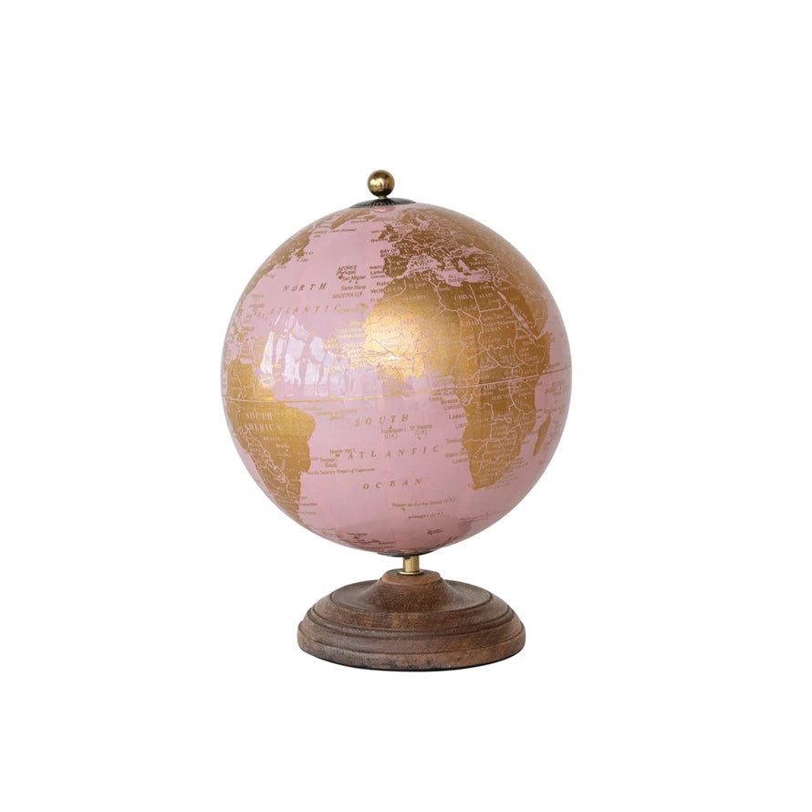 Pink Globe w/ Mango Wood Stand