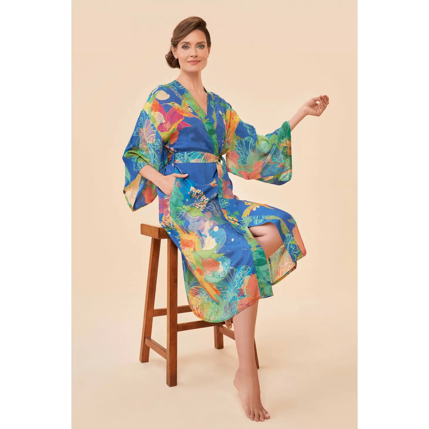 Hummingbird Kimono Gown, Denim