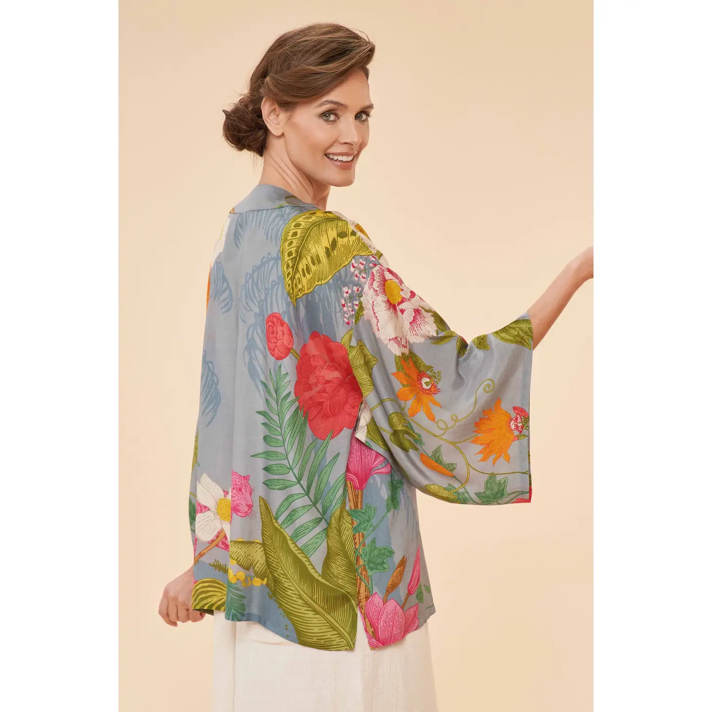 Tropical Flora & Fauna Kimono Jacket, Lavender