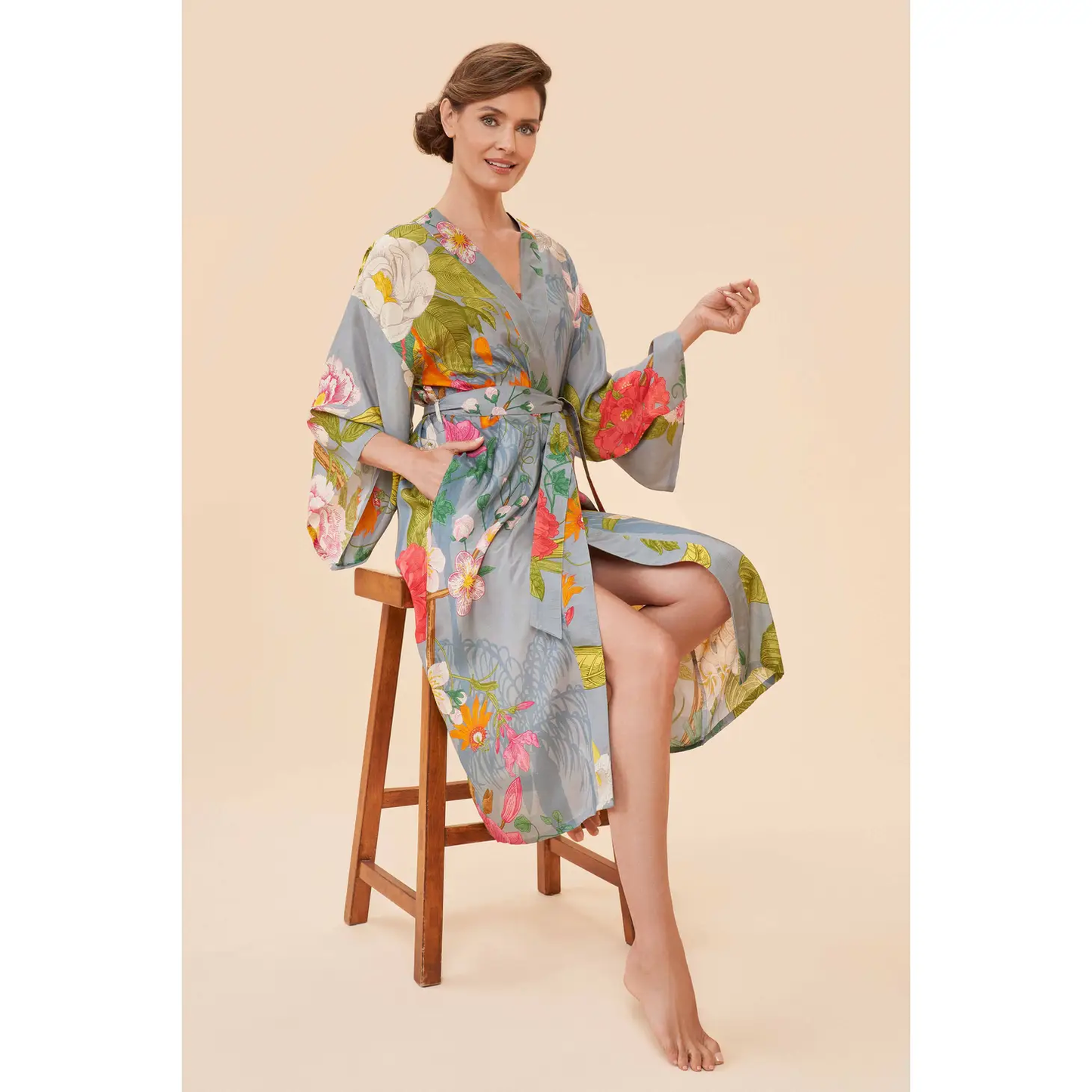 Tropical Flora & Fauna Kimono Gown, Lavender