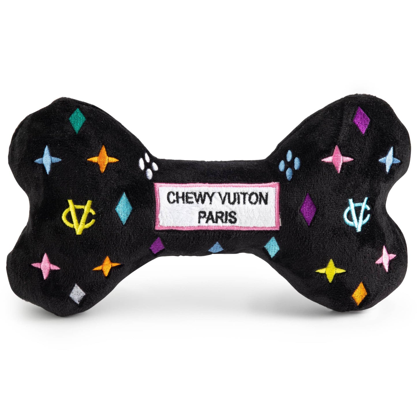 Load image into Gallery viewer, Black Monogram Chewy Vuiton Bone Squeaker Dog Toy
