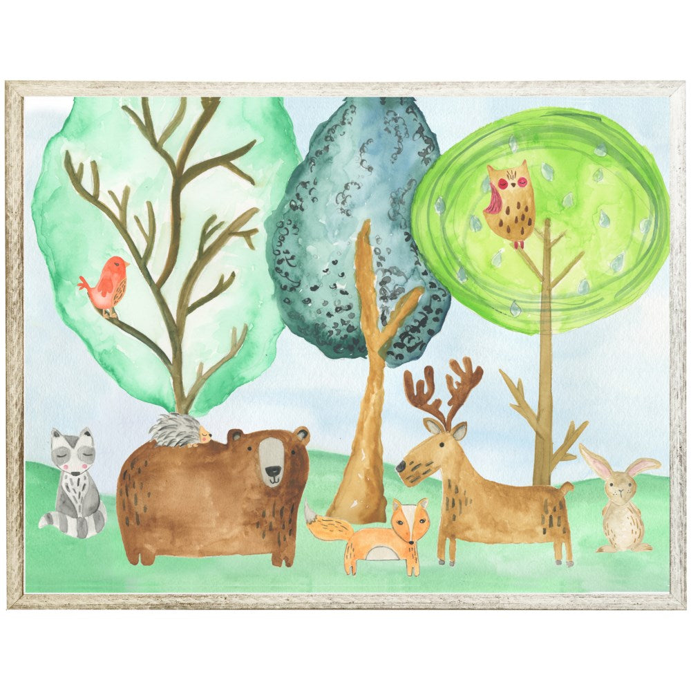 Watercolor Whimsical Woodland Animal Scene