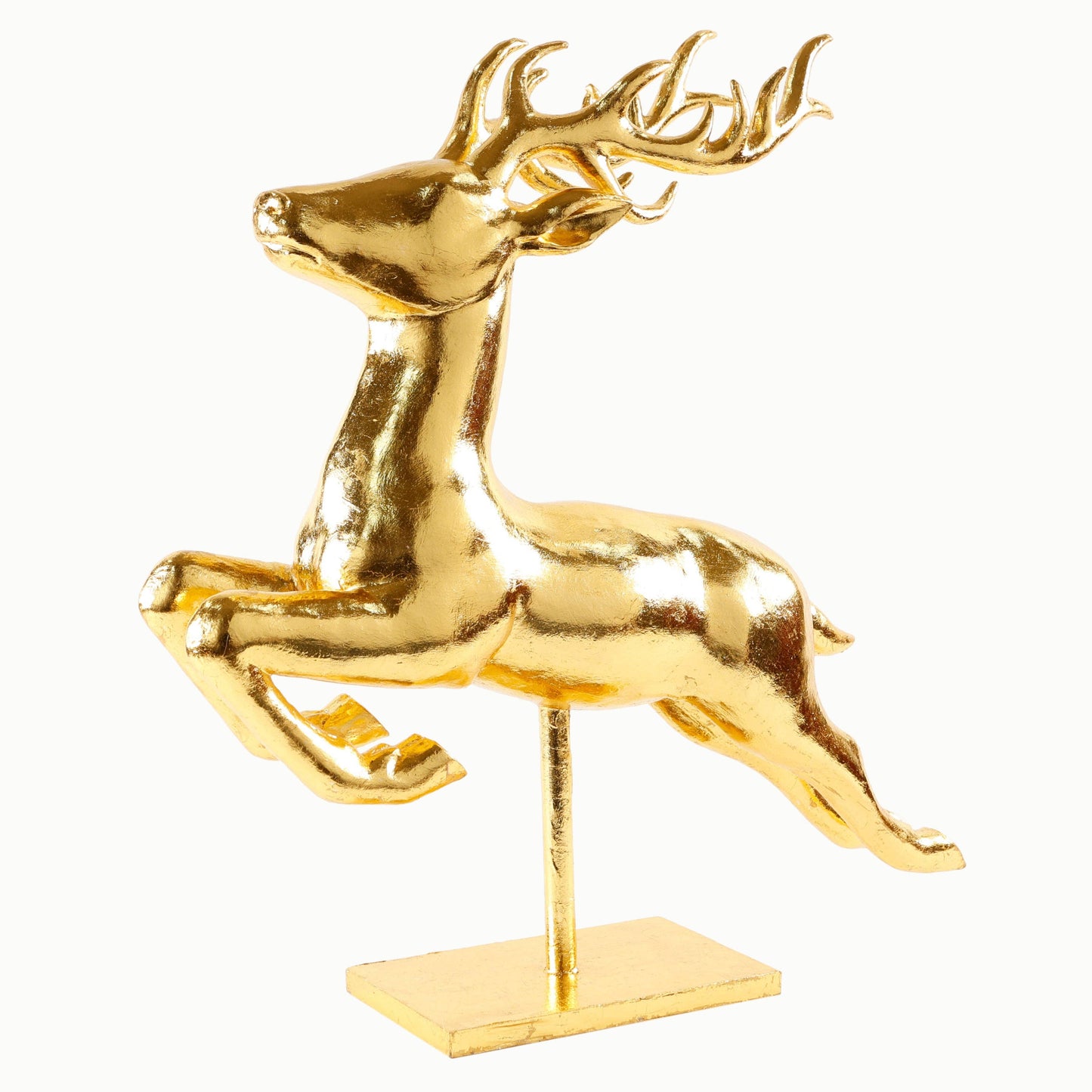 24" LEAPING DEER GOLD W/ WOOD BASE