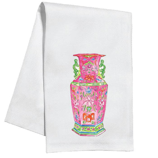 Load image into Gallery viewer, Tea Towel- Chinoiserie Vase Pink
