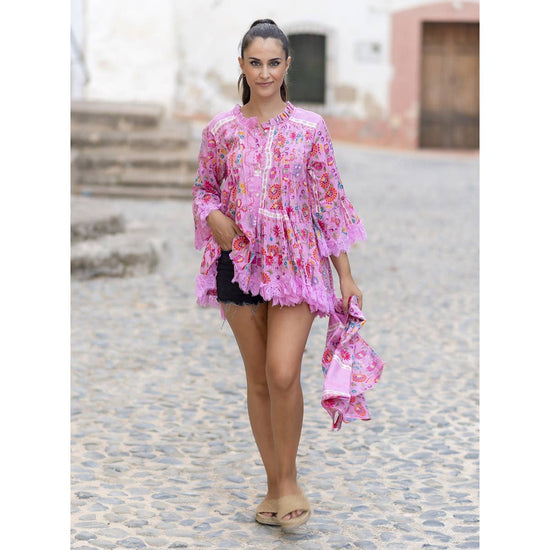 Load image into Gallery viewer, Pink Floral Boheme Top
