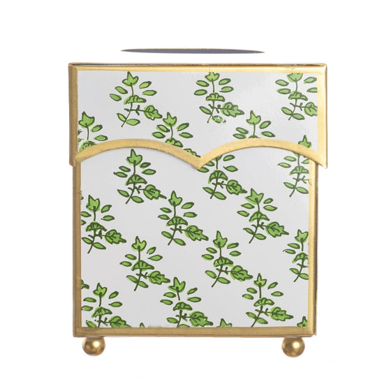 GREEN ALL OVER FLORAL SCALLOPED TISSUE HOLDER