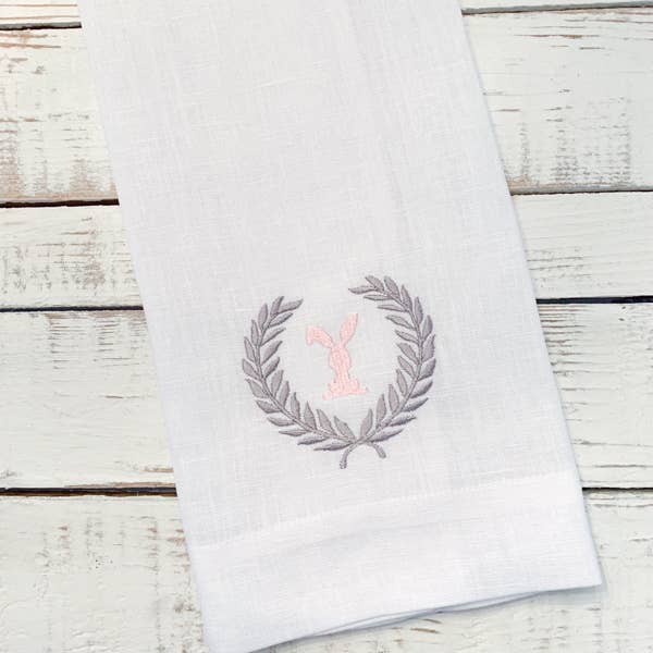 Load image into Gallery viewer, Towel- Bunny with Wreath Linen
