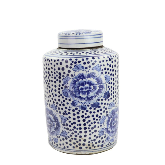 Blue And White Mini Tea Jar Peony Dots- LARGE
