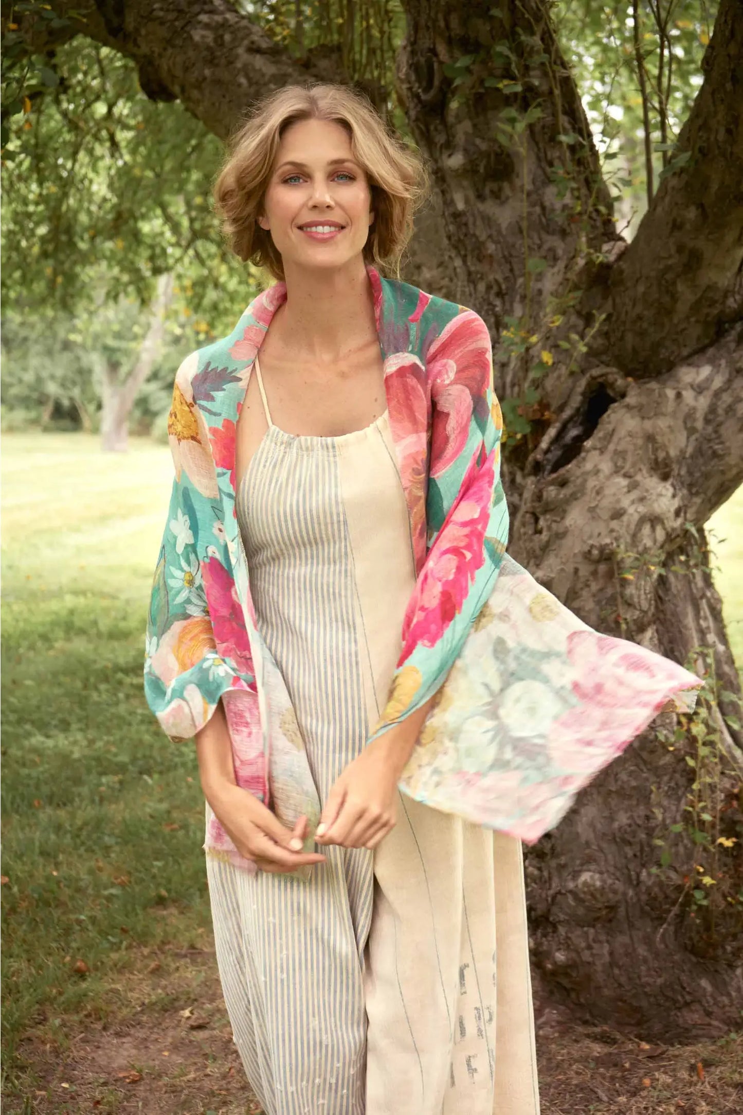 Impressionist Floral in Teal Scarf