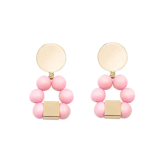 The Jenna | Wooden Bead & Gold Statement Earrings