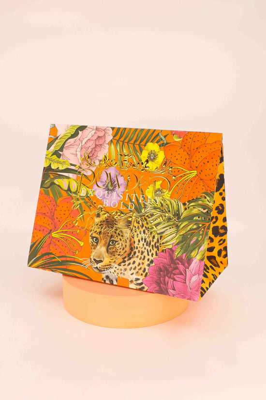 Load image into Gallery viewer, Satin Embroidered Headband, Floral Tiger Face in Indigo
