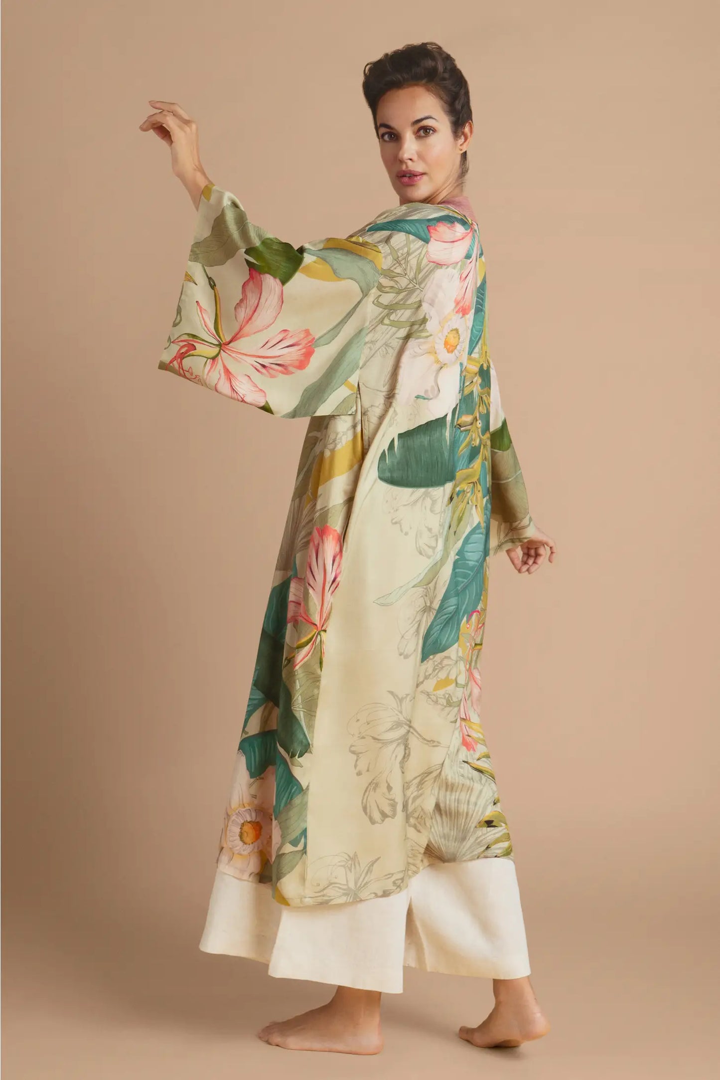 Load image into Gallery viewer, Delicate Tropics Kimono Gown, Sage
