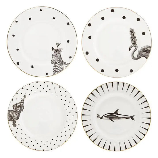 Load image into Gallery viewer, Monochrome Animal Side Plates, Set of 4
