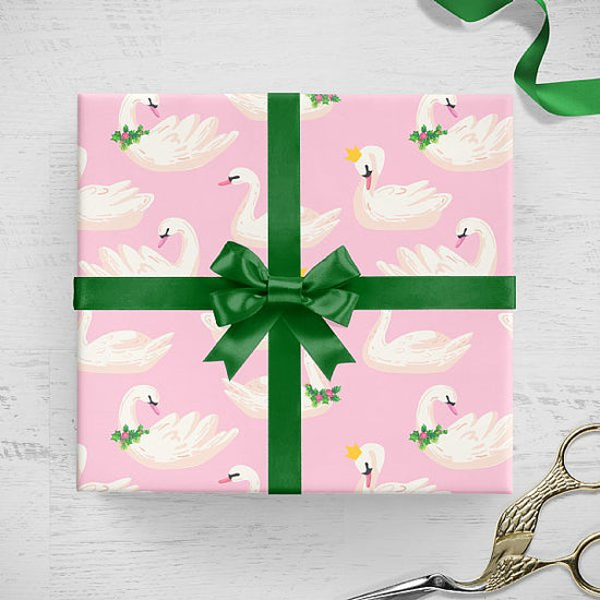 Christmas Seven Swans Swimming Pink Gift Wrap