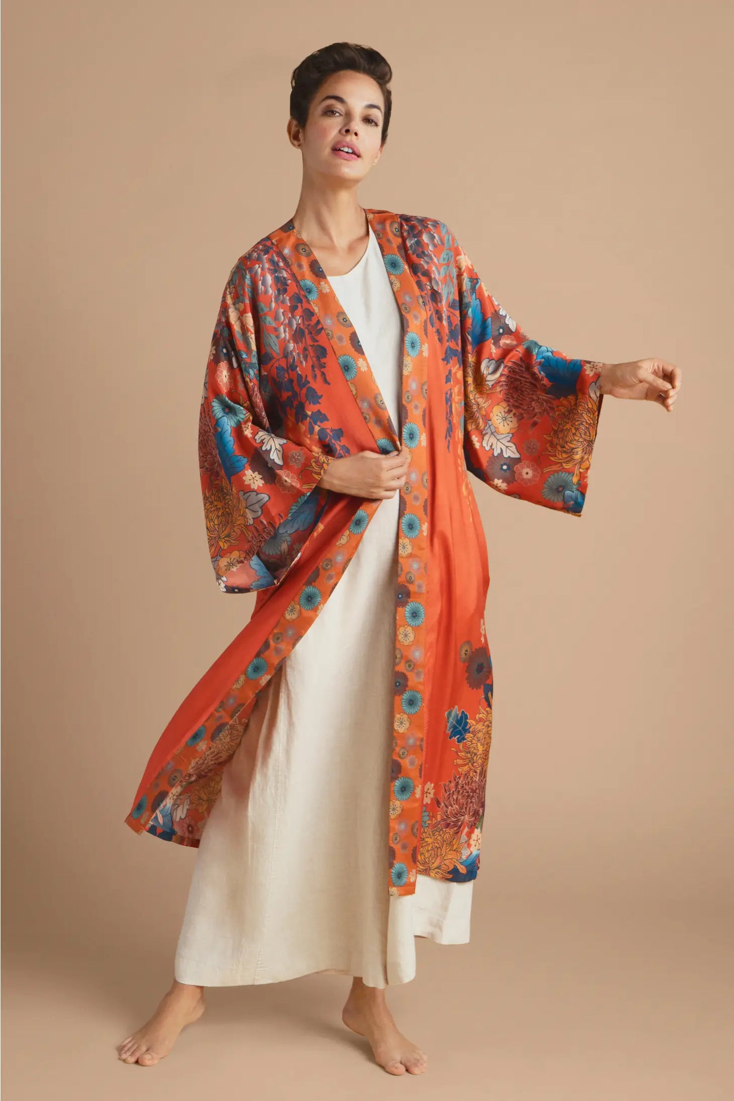 Load image into Gallery viewer, Kimono Gown- Trailing Wisteria Kimono Gown - Terracotta
