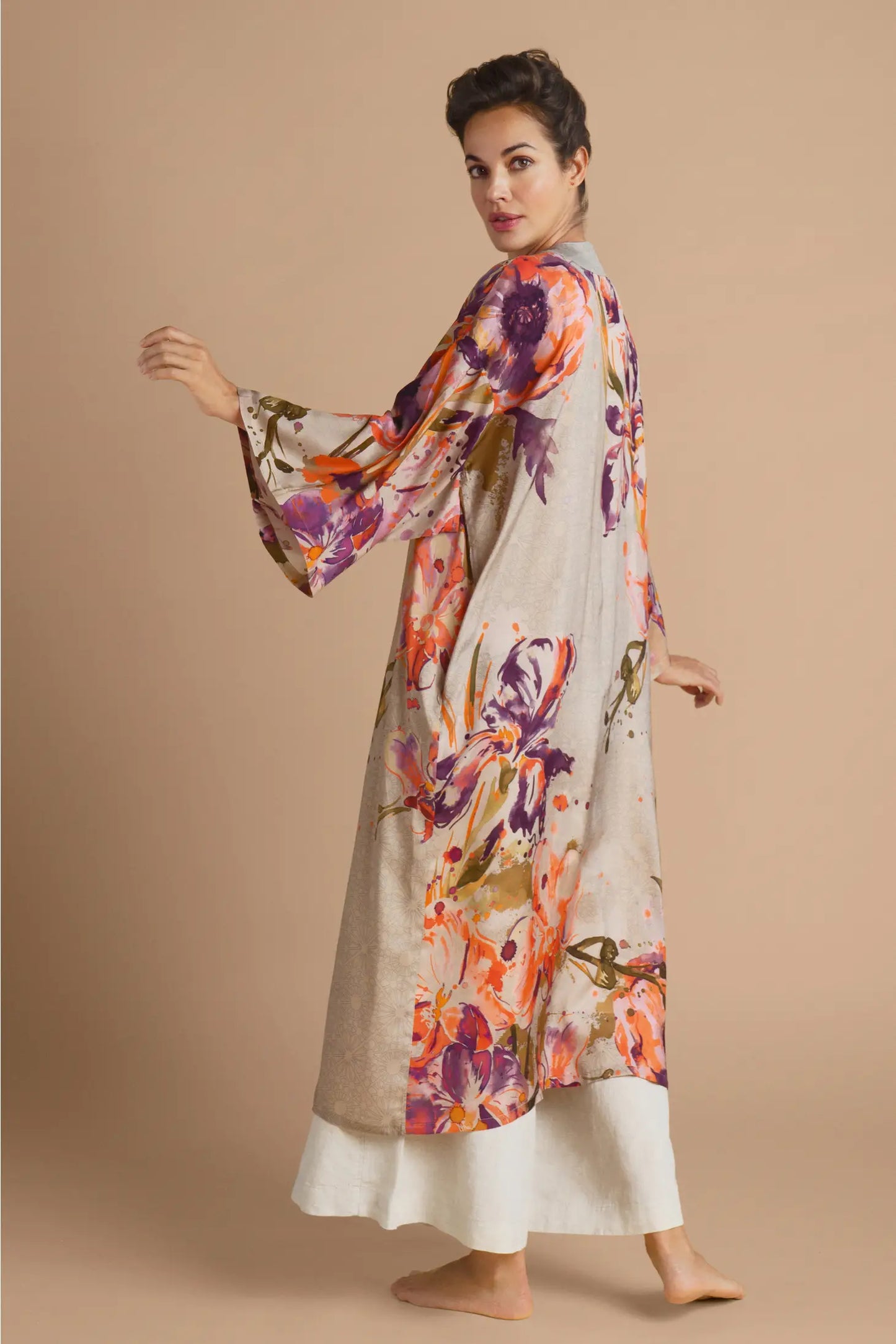 Load image into Gallery viewer, Orchid and Iris Kimono Gown, Coconut
