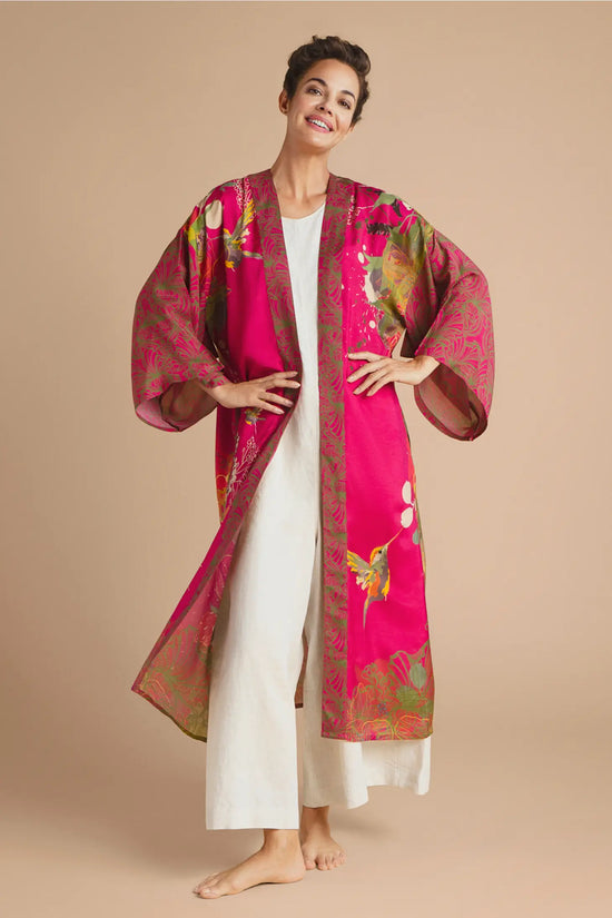 Hummingbird Kimono Gown, Raspberry
